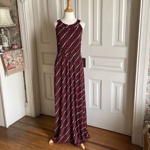 Banana Republic Maxi Dress Dot Pattern Sleeveless Large Red, Black and White Sun